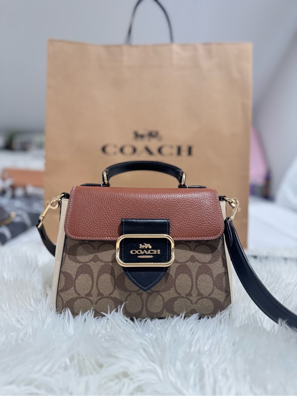Coach Brown Signature Canvas and Tan/Brown Leather Top-Handle Satchel
